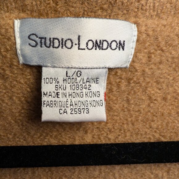 RARE Vintage 100% Wool  Camel Tan w/ Cream Trim Argyle Zip Cardigan | Size S/M - Picture 9 of 12